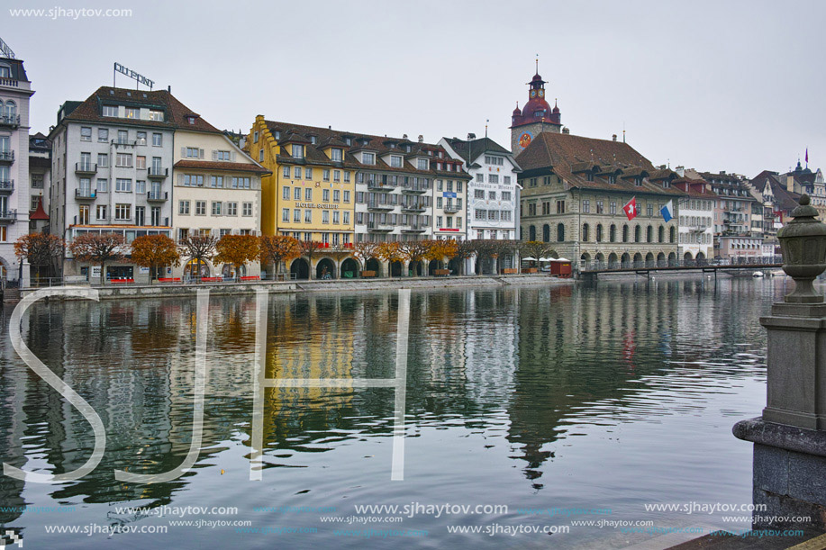 Panoramic view of old town and The Reuss River in City of Luzern, Switzerland