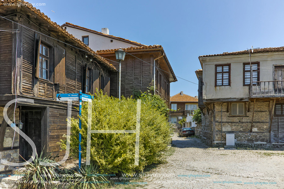 Street and old houses in Sozopol Town, Burgas Region, Bulgaria