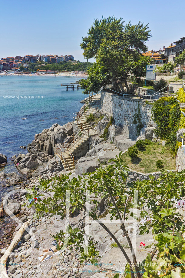 Panoramic view of Sozopol town and black sea, Burgas Region, Bulgaria