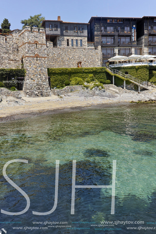 ancient fortifications and old houses at embankment of Sozopol, Burgas Region, Bulgaria