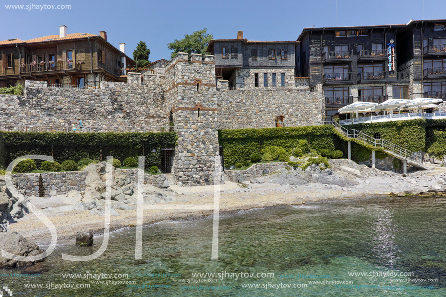 ancient fortifications and old town at embankment of Sozopol, Burgas Region, Bulgaria