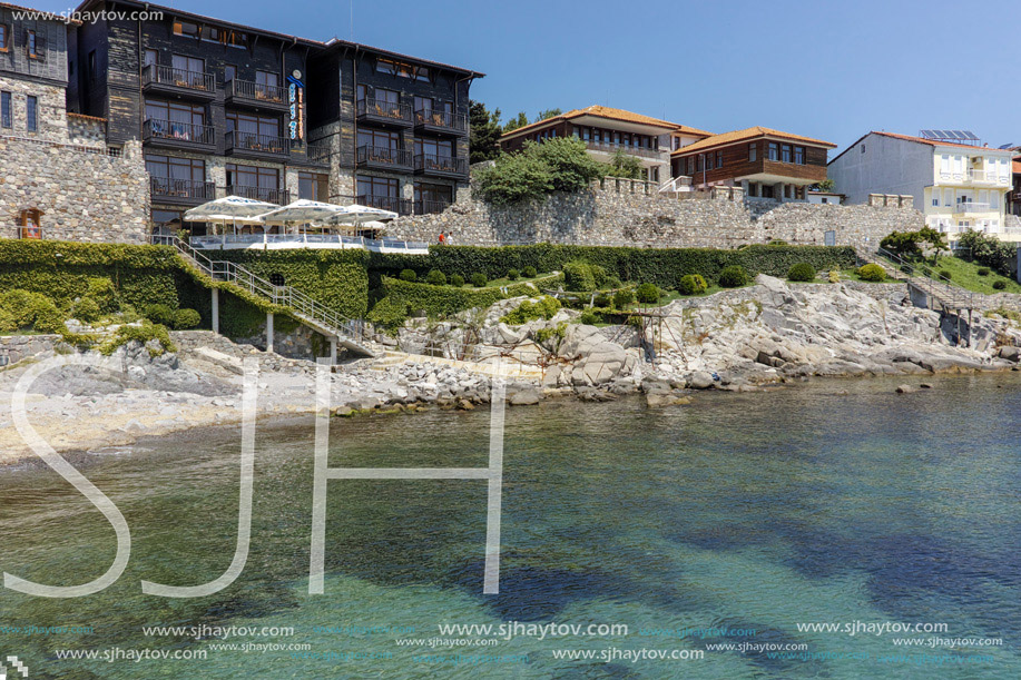 Amazing view of ancient fortifications and old town of Sozopol, Burgas Region, Bulgaria