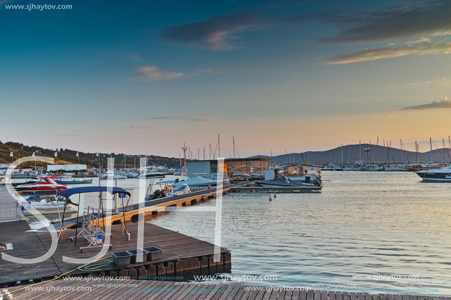 Amazing sunset on port of Sozopol, Burgas Region, Bulgaria