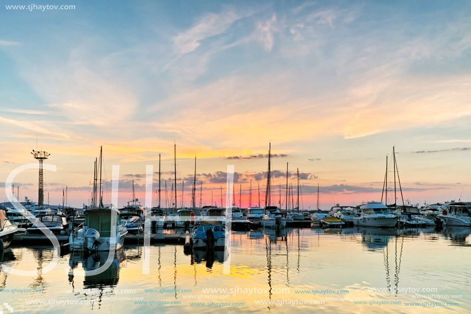 Red Sunset at the port of Sozopol, Burgas Region, Bulgaria