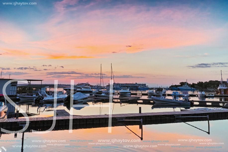 Panoramic sunset view of the port of Sozopol, Burgas Region, Bulgaria