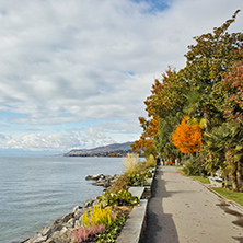 autumn Panorama of Embankment of Montreux and Lake Geneva, canton of Vaud, Switzerland