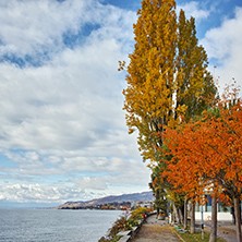 Panorama of Embankment of Montreux and Lake Geneva, canton of Vaud, Switzerland