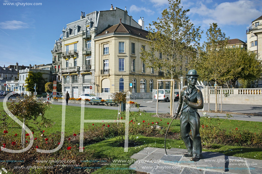 Charlie Chaplin monument in town of Vevey, canton of Vaud, Switzerland