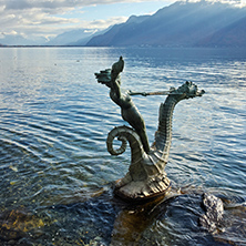 Autumn Landscape of Alps and Lake Geneva from town of Vevey, canton of Vaud, Switzerland