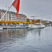 Amazing morning view of Geneva and ship in the lake,  Switzerland