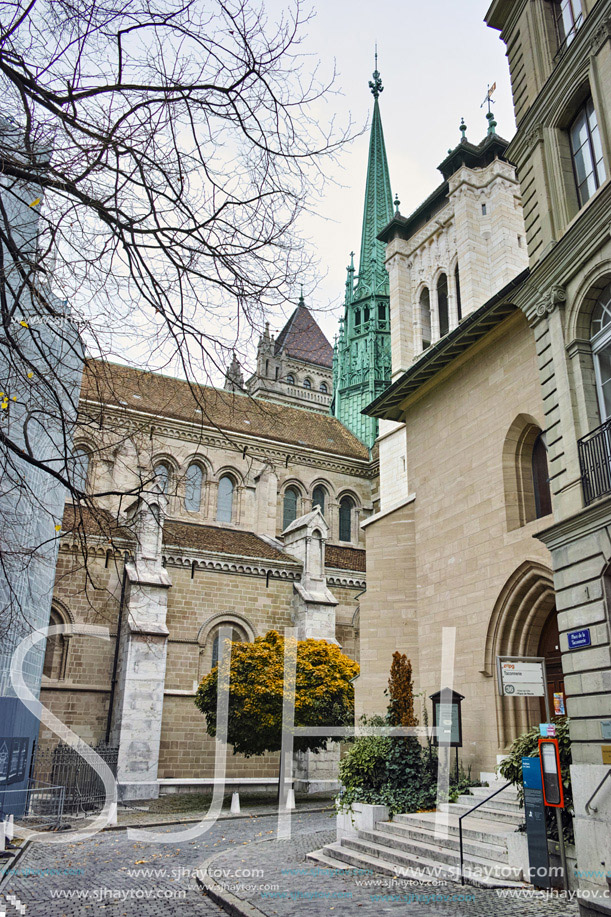 Belfry of St. Pierre Cathedral in Geneva, Switzerland