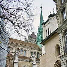 Belfry of St. Pierre Cathedral in Geneva, Switzerland