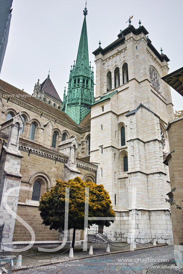 Belfry of St. Pierre Cathedral in Geneva, Switzerland