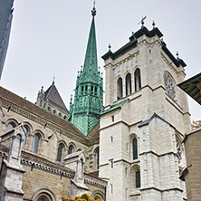 Belfry of St. Pierre Cathedral in Geneva, Switzerland
