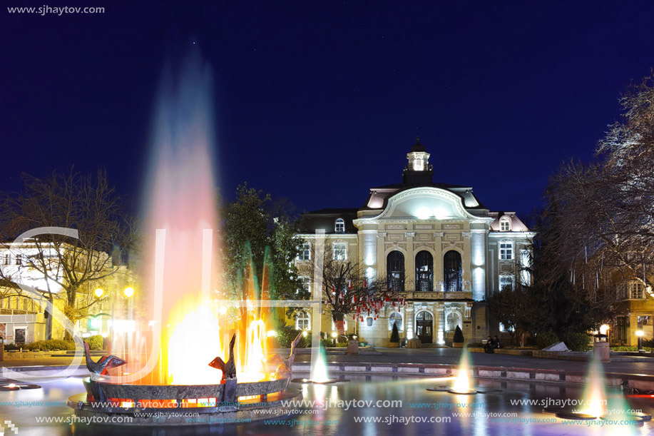 Building of city hall and Fountain in front at the center of City of Plovdiv, Bulgaria