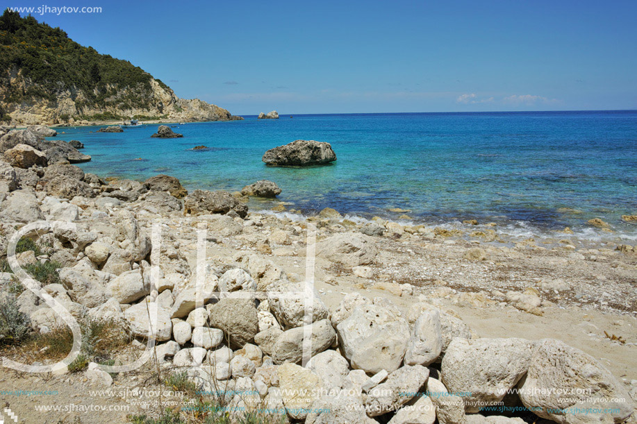 Rock in the water of Agios Nikitas Beach, Lefkada, Ionian Islands, Greece