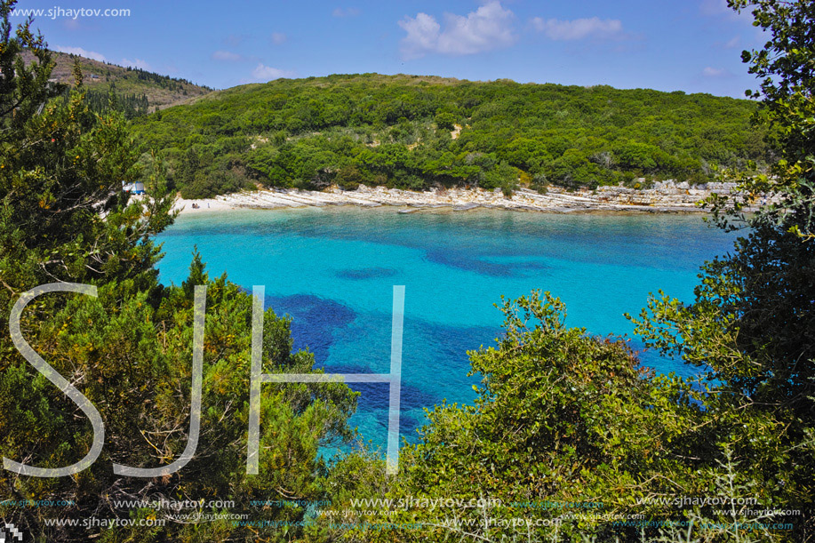 amazing panorama of Emblisi Fiskardo Beach, Kefalonia, Ionian islands, Greece