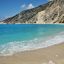 Blue water of beautiful Myrtos beach, Kefalonia, Ionian islands, Greece