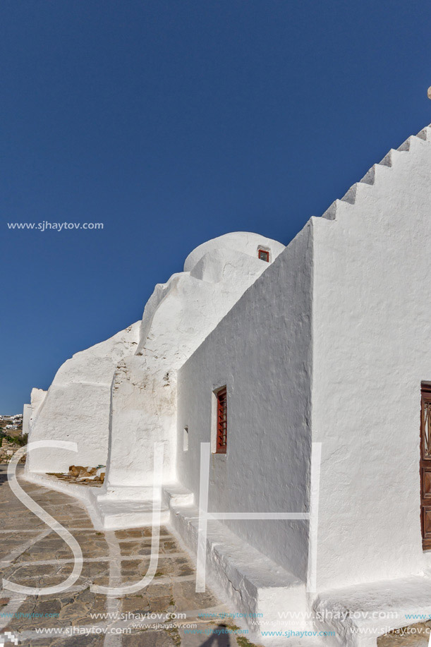 Medieval White orthodox church in Mykonos, Cyclades Islands, Greece