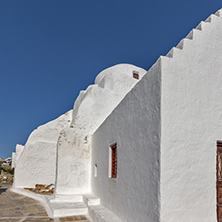 Medieval White orthodox church in Mykonos, Cyclades Islands, Greece