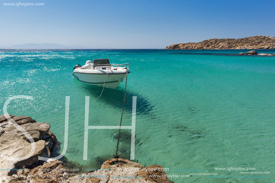 Clean Waters of Paranga Beach on the island of Mykonos, Cyclades, Greece