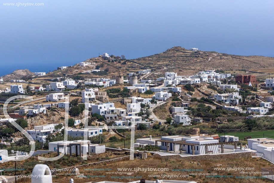 Panoramic view of Town of Ano Mera, island of Mykonos, Cyclades, Greece