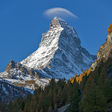 Matterhorn covered with small cloud, Canton of Valais, Alps, Switzerland