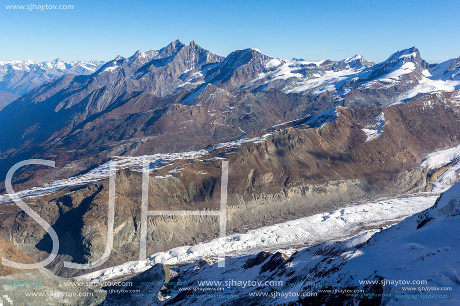 Amazing panorama from matterhorn glacier paradise to Zermatt, Alps, Switzerland