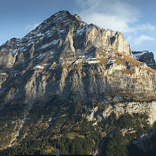 Village of Grindelwald and mount Wetterhornin Alps near town of Interlaken, Switzerland