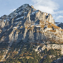 Village of Grindelwald and mount Wetterhornin Alps near town of Interlaken, Switzerland