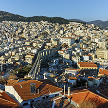 Panorama to aqueduct in Kavala, East Macedonia and Thrace, Greece