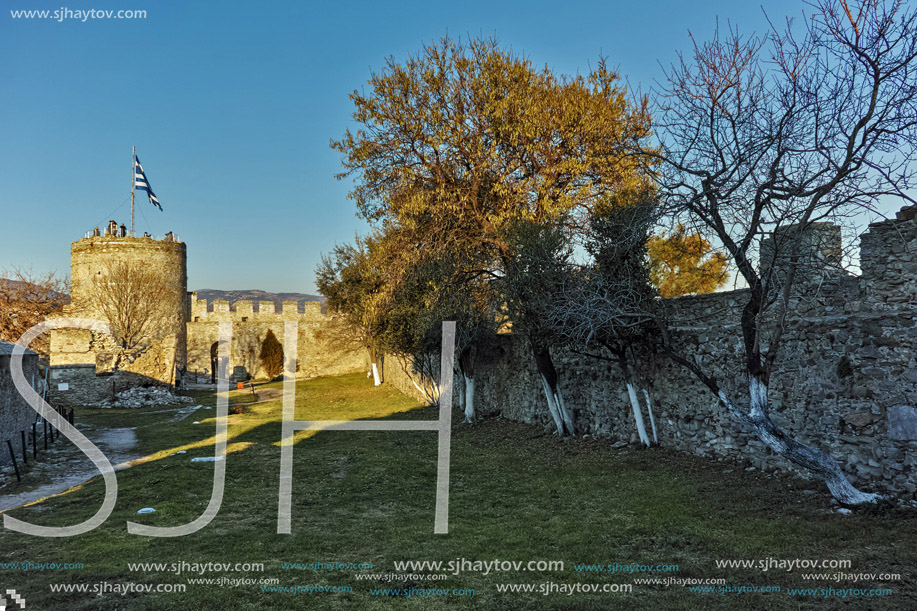 Panoramic view to Tower of the Byzantine fortress in Kavala, East Macedonia and Thrace, Greece