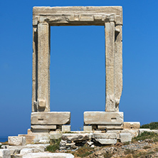 Close up view of Portara, Apollo Temple Entrance, Naxos Island, Cyclades, Greece