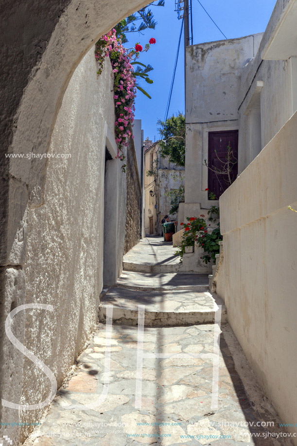 Small street in the fortress in Chora town, Naxos Island, Cyclades, Greece