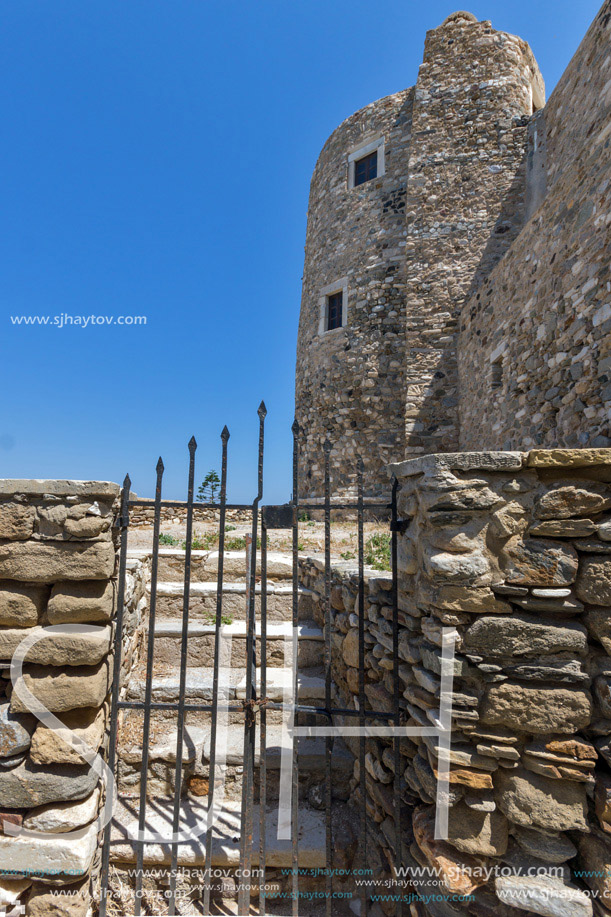 Castle wall of the fortress in Chora town, Naxos Island, Cyclades, Greece