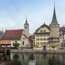Old town and Chapel Bridge over Reuss River, Lucerne, Switzerland