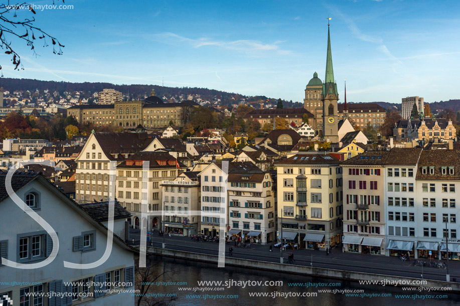 Amazing Panoramic of city of Zurich and Limmat River, Switzerland