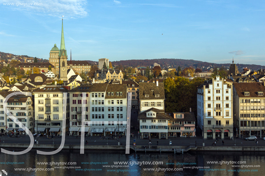 Panorama of city of Zurich and Limmat River, Switzerland