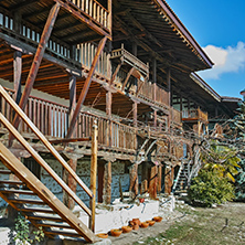 wooden stairs in Rozhen Monastery Nativity of the Mother of God, Blagoevgrad region, Bulgaria
