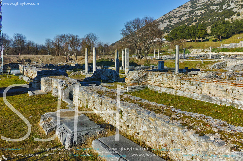 Columns in the archeological area of ancient Philippi, Eastern Macedonia and Thrace, Greece