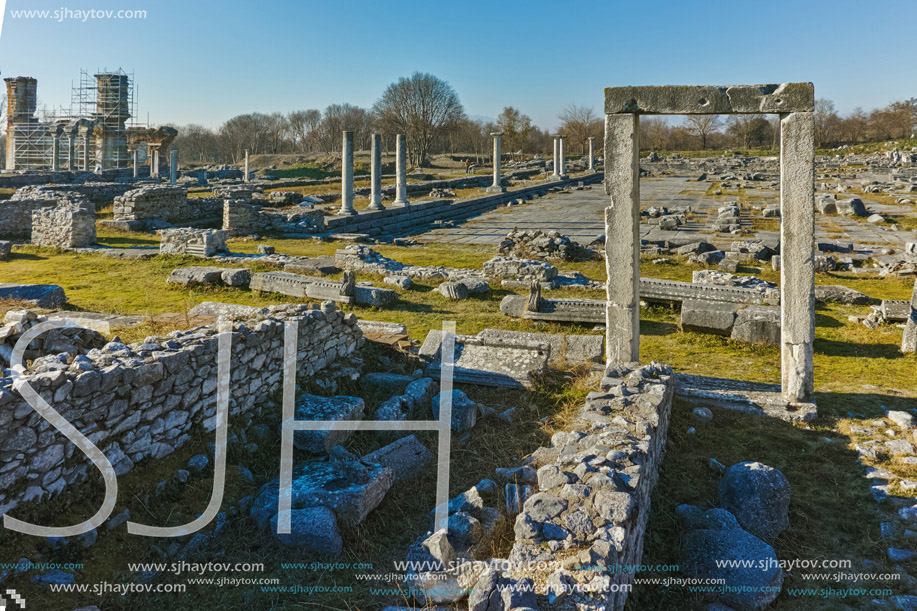 Ruins of entrance in the archeological area of ancient Philippi, Eastern Macedonia and Thrace, Greece