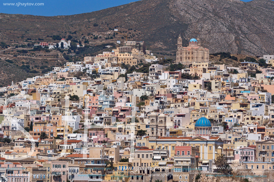 Panoramic view to City of Ermopoli, Syros, Cyclades Islands, Greece