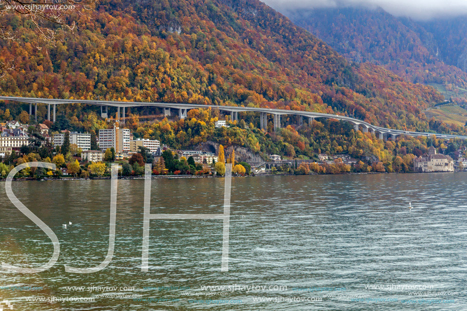 Panoramic view of Alps near resort of Montreux, Switzerland