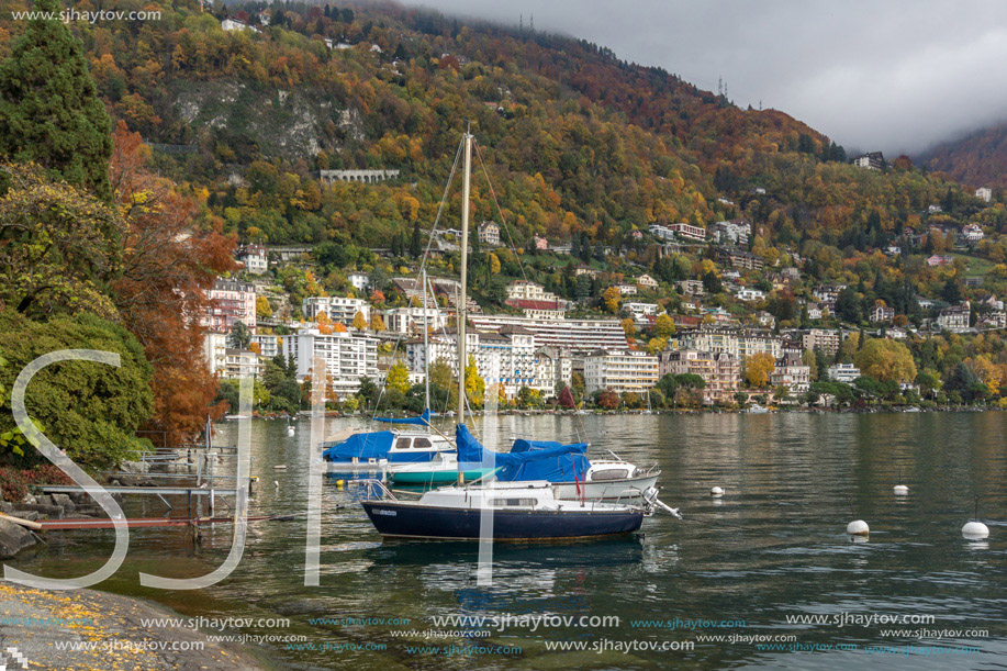 Panoramic view to Montreux and Alps, canton of Vaud, Switzerland