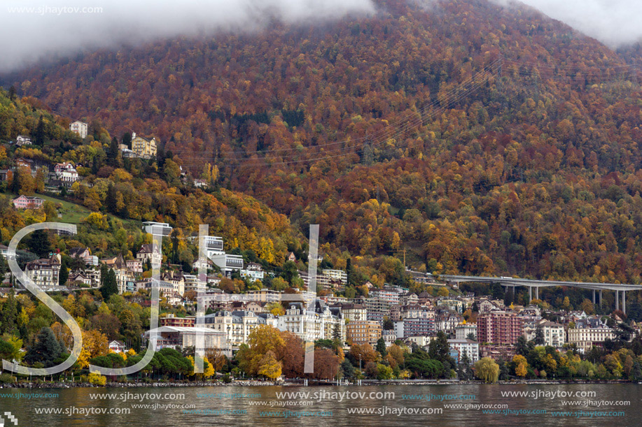 Panorama to Montreux and Alps, canton of Vaud, Switzerland