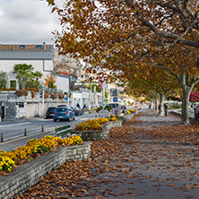 Autumn landscape of Embankment, Vevey, canton of Vaud, Switzerland
