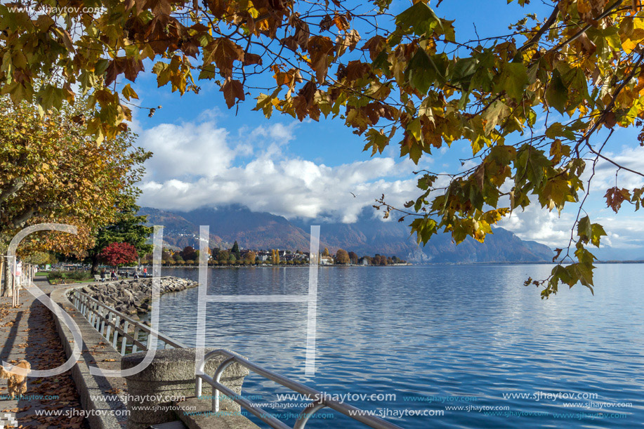 Autumn view of Embankment, Vevey, canton of Vaud, Switzerland