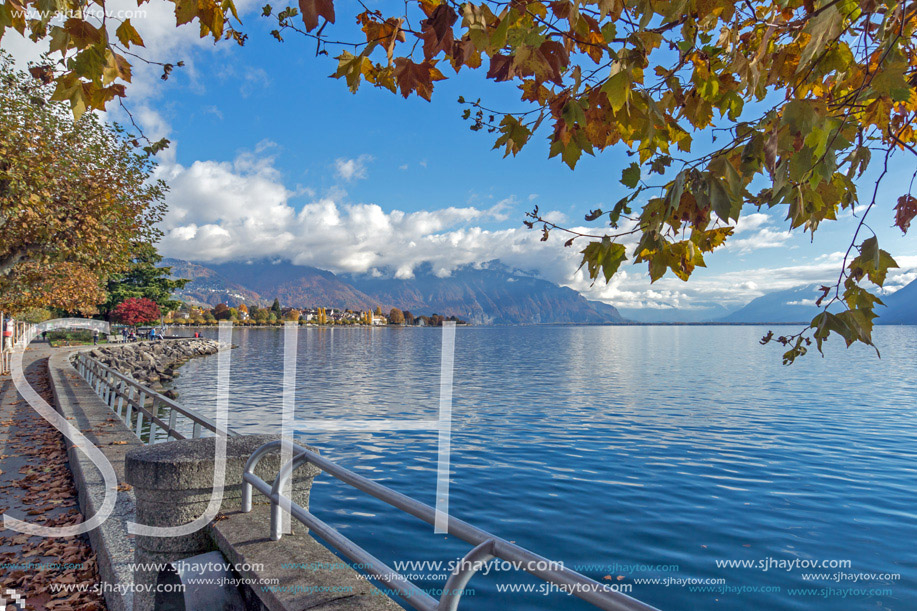 Autumn Landscape of Embankment, Vevey, canton of Vaud, Switzerland