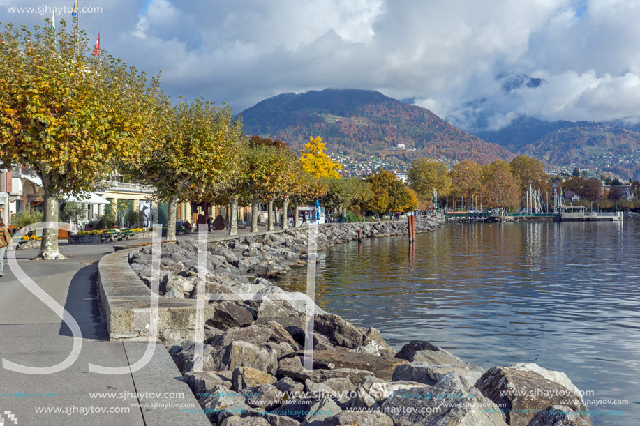 Autumn Landscape of Embankment, Vevey, canton of Vaud, Switzerland