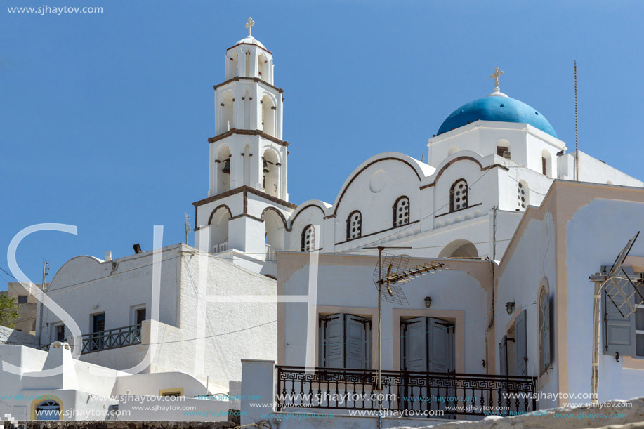 White Church in Pyrgos Kallistis, Santorini island, Thira, Cyclades, Greece